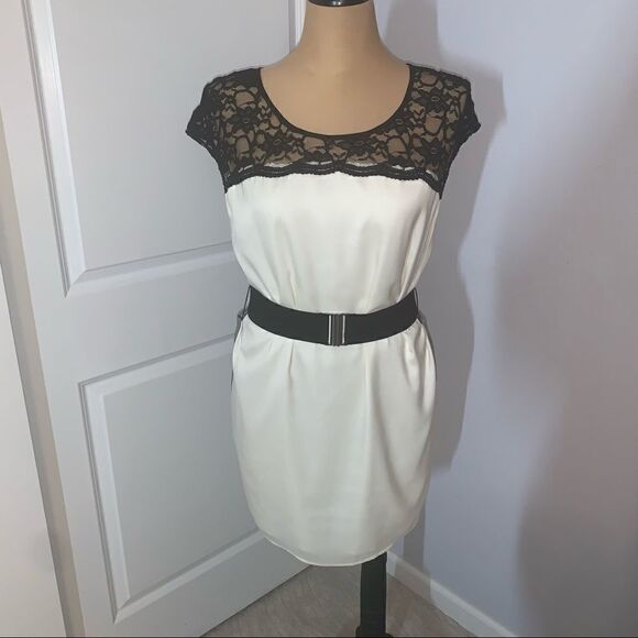 Express White and Gray Lace Dress with Belt - Picture 1 of 7